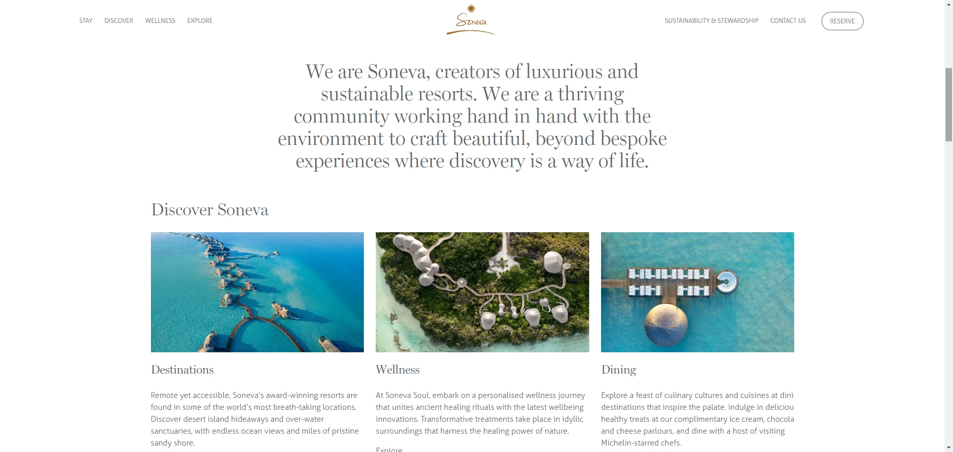 Soneva Homepage discover Implementation Screenshot